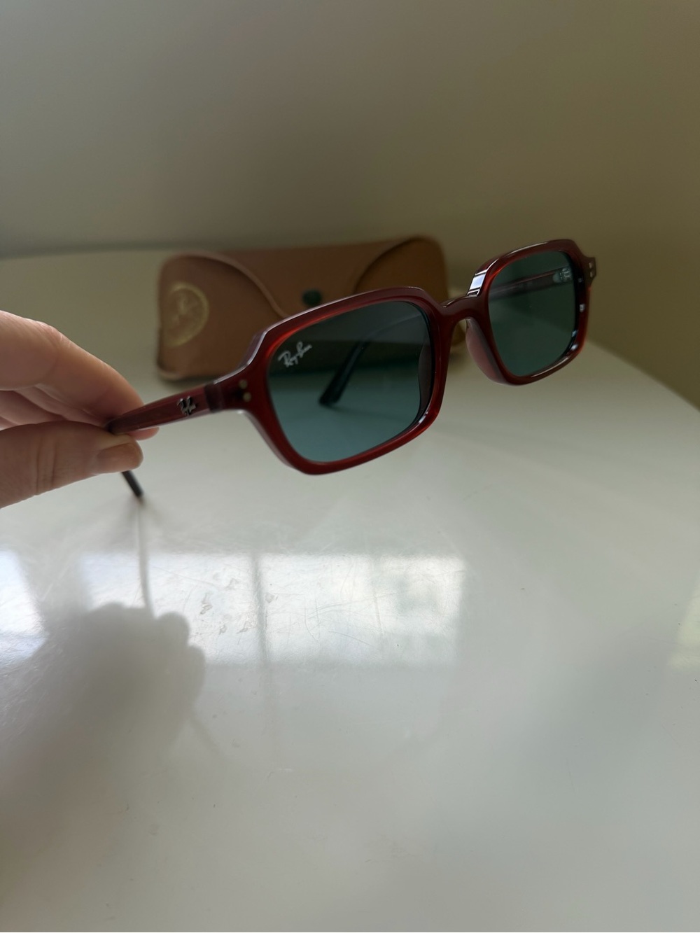 Ray-Ban Burgundy Frame Sunglasses with Dark Green Lenses - Picture 2 of 4